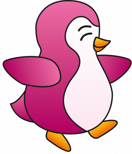 cute happy pink penguin walk sideview